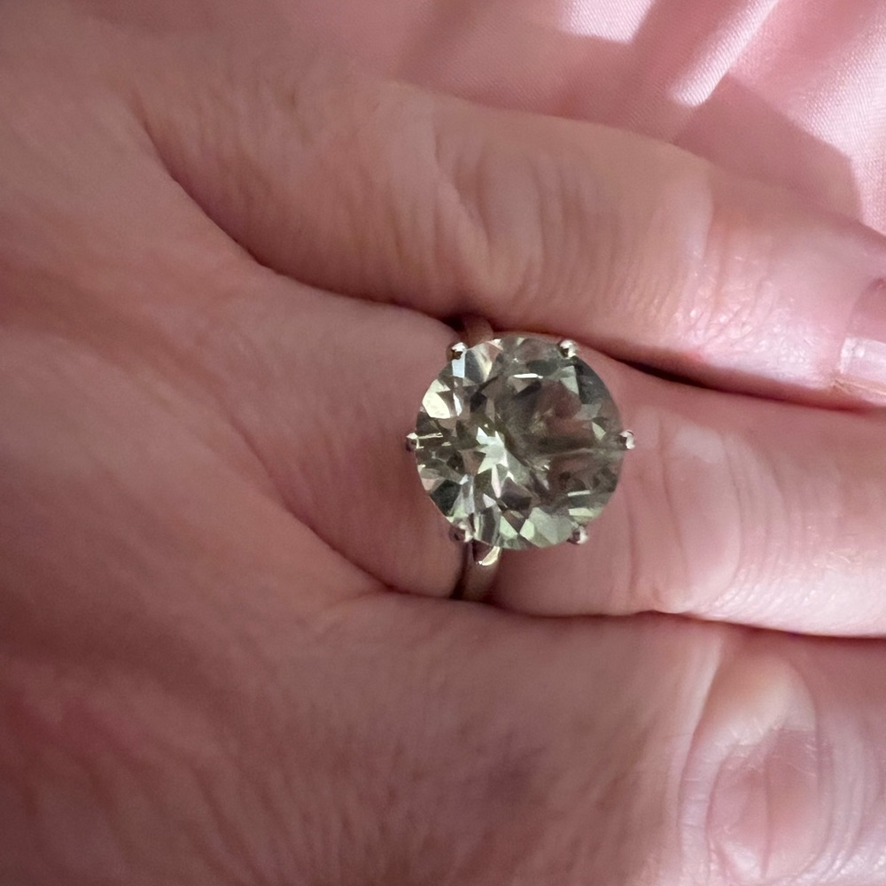 Huge Light Green Amethyst Ring Solitaire/ platinum finish